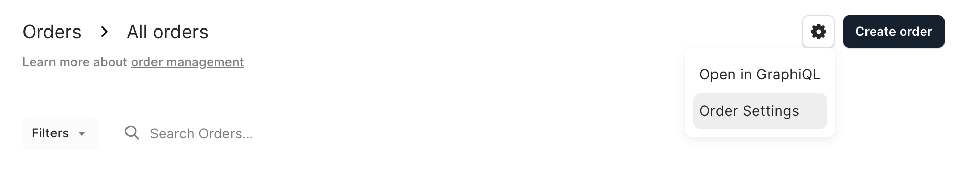 A screenshot of the Saleor Dashboard displaying how to find order settings